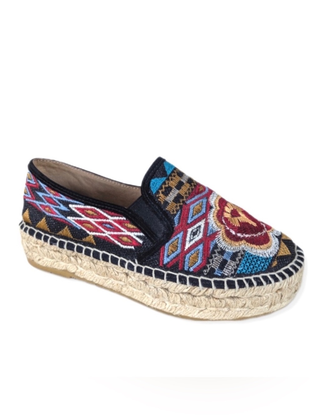 Johnny Was Embroidered Platform Espadrilles Multi Floral Slip On Shoes